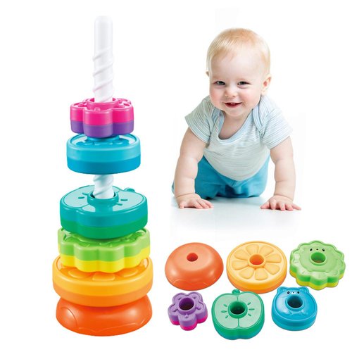 Sylmifoi Baby Spinning Stacking Toys for Toddlers 1-3, Rainbow Ring Stacker Montessori Toys for Babies 6-12 Months, 1 2 3 One Year Old Girl Boy Christmas Birthday Gifts, Autism Sensory Learning Toy