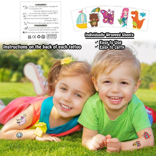 Partywind Temporary Tattoos for Kids, 204 Individually Wrapped Sheets Kids Tattoos Stickers, Kids Birthday Party Supplies, Goodie Bag Fillers, Toys for Boys and Girls