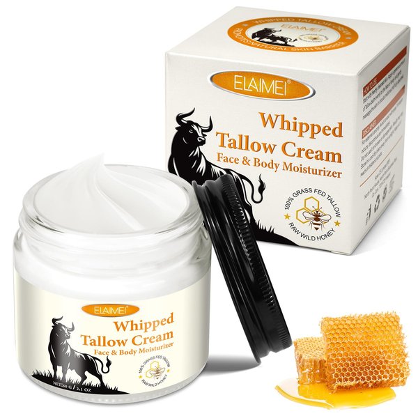 ZIXAOK Beef Tallow for Skin, Whipped Tallow & Honey Balm, Organic Tallow Face Moisturizer, Natural Grass-Fed Beef Tallow Cream with Raw Honey for Deep Hydration & Sensitive Skin Care (2.1oz)