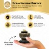 New Age Imports, Inc. India Small Decorated Brass Charcoal Screen Incense Burner with Wooden Coaster