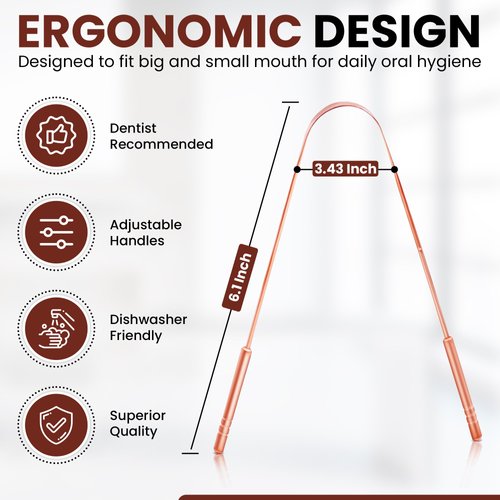 Absolute Ayurvedic Tongue Scraper Cleaner With Copper Metal | Dentist Recommended Tongue Cleaner For Oral Health and Fresh Breath | Oral Hygiene Kit For Adults | Pack of 2 with Travel Case