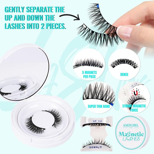 Magnetic Eyelashes with Lash Clusters Applicator Fluffy Magnetic False Lashes Kit Wispy Reusable Cluster Eyelash Extensions with Magnets No Lashes Glue or Liner Needed(1 Pairs-Dense)