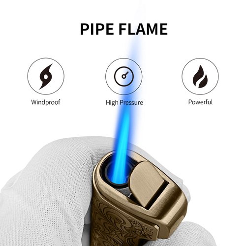 CIGARLOONG Engraved Cigar Lighter Pocket Windproof Flame Refillable Butane Lighter,Without Gas(Silver)