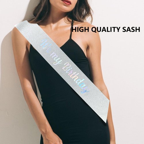 ACO-UINT Silver Birthday Crown for Women, Birthday Headband It's My Birthday Sash Birthday Tiara, Birthday Girl Crown Birthday Queen Tiara Birthday Decorations Gifts