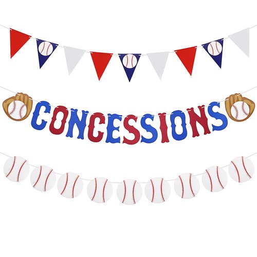 Thinp 3 Pieces Baseball Banner Concessions Banner Baseball Triangle Bunting Pennant Flag Baseball Party Decorations Baseball Birthday Party Supplies for Sports Theme Party Backdrop
