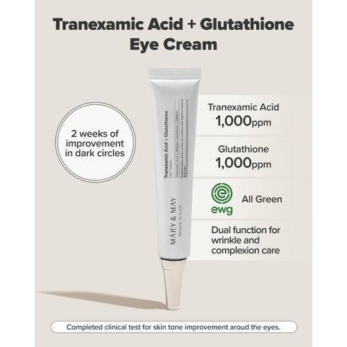 Mary&May Tranexamic Acid + Glutathione Eye Cream - Powerful Antioxidant, Reduces Dark Circles in the Eye, Improve Uneven Skin Tone with Vitamin C - Suitable for Morning and Night Use, 1.01 oz.