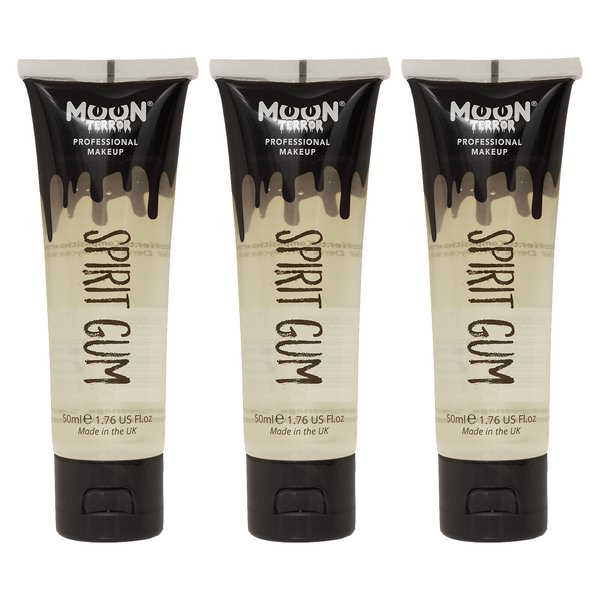 Moon Terror - Pro FX Spirit Gum - 1.69fl oz x3 - SFX Make up for Halloween, Glue Adhesive Fix, Body Glue for Prosthetics Glitter Jewels Hair Wigs Special Effects Make up