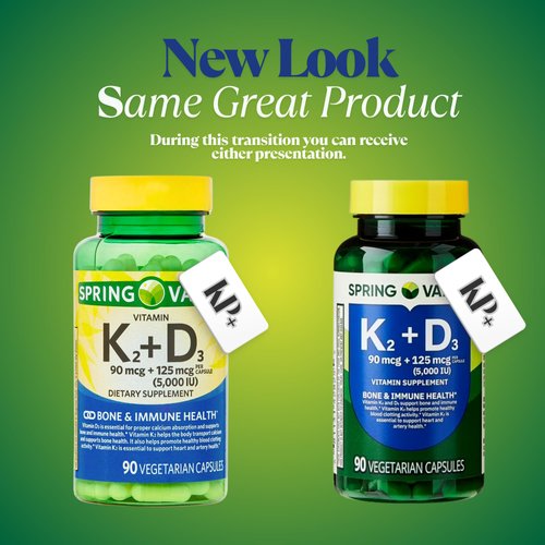 Vitamin K2 D3, Vitamin D3 K2,K2 90mcg, D3 125mcg, 90 Vegetarian Capsules + (KPplus Sticker)