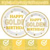 96Pcs Happy Golden Birthday Party Supplies White Gold Birthday Paper Plates Napkins Gold Glitter Birthday Dessert Party Tableware Set Golden Dinnerware for Women Men Birthday Party Decoration Serve 24