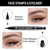BINGBRUSH Double-head Liquid Stamp Eyeliner Pencil, Colors Flowers Heart Moon Star Shapes Face Stamps Makeup Colorful Waterproof Slim Gel Felt Tip High Pigment Liquid Eyeliner (03#Flower&Black)