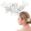 Silver Flower Bridal Hair Comb Pearl Crystal Rhinestone Bride Wedding Hair Pieces Decorative Flower Bride Hair Jewelry Accessories for Women and Girls