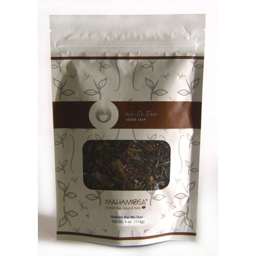 Mahamosa "Heaven" White Tea (Pai Mu Tan) 4 oz, White Tea Loose Leaf (Loose-Leaf) Blend (with cranberry, safflower, rosebuds, blue mallow blossoms, cherry, cranberry flavor)
