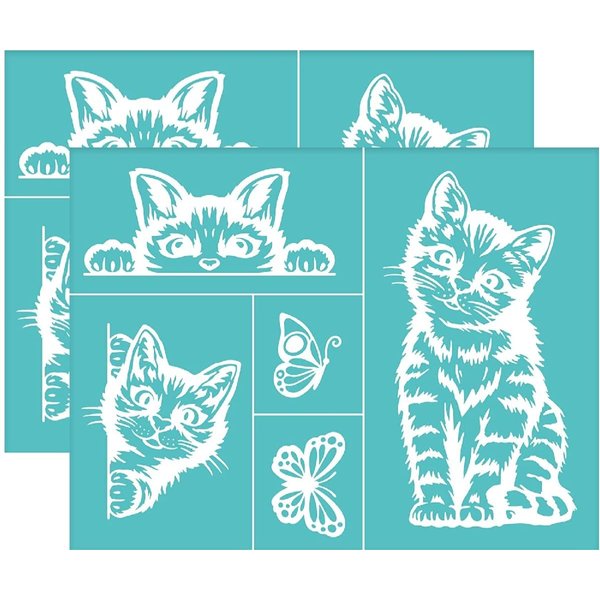 OLYCRAFT 2Pcs Self-Adhesive Silk Screen Printing Stencil Cat Butterfly Pattern Stencil Reusable Mesh Stencils Transfer Washable Home Decor for DIY T-Shirt Fabric Painting - 8.6x11 Inch