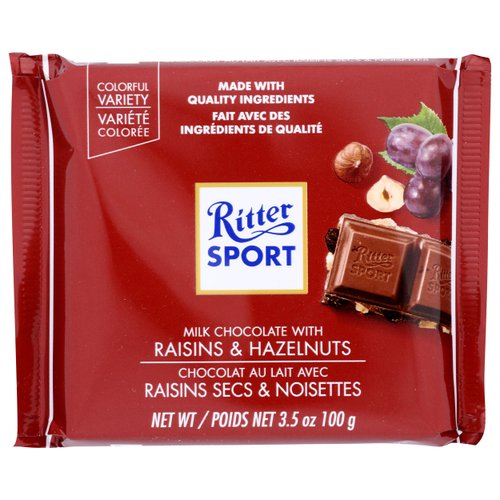 Ritter Sport, Raisin & Hazelnut Chocolate Bar, 3.5 oz