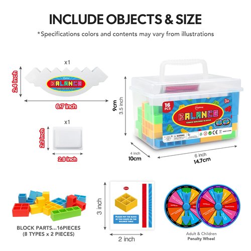 iYuePeng 16PCS Tetra Balance Tower Drop Game Fun Stacking Blocks with Storage Box & Wheel Spinner Balancing Interactive Board Games for Kids Age3+ Perfect for Family Game Night, Classroom