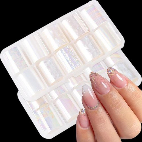 JERCLITY 20 Rolls Aurora Transparent Nail Foil Transfer Sticker Kit Holographic Nail Art Foil Transfer Roll Set Iridescence Nail Foil Transfer Stickers Foil Nail Wraps for Foil Nail Art