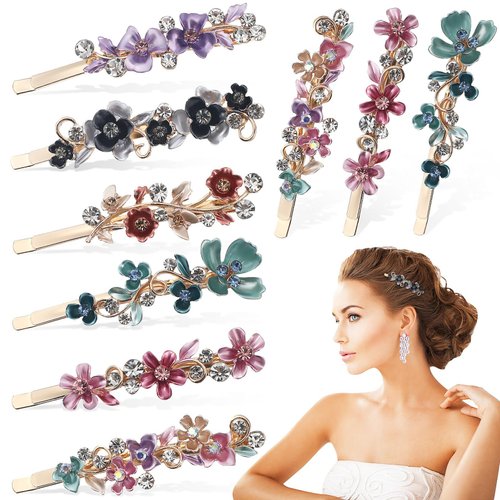 FRCOLOR Floral Design Alligator Hair Clips - 12Pcs Colorful Vintage Metal Blooming Barrettes for Women