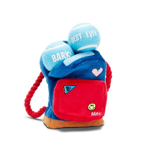 Barkbox 2 in 1 Interactive Plush Dog Toy - Rip and Reveal Toy for Dogs and Puppies - Stimulating Squeaky Pet Toys | Janspup Backpack (Small)