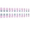 Press on Nail Square Medium Artificial Acrylic Nails Marble Pattern False Nails Gradient Flower Design French Fake Nails Full Cover Glossy Reusable Coffin Nails Glue on Nails for Women 24Pcs