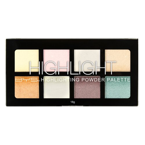 BYS Highlight Palette 8 Shades - Highlighting Powder Palette, Strobe Palette, Glam, Glow, Shimmer, Illuminate Makeup, enhance skin complexion intensify glow face eyes body makeup palette