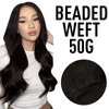 Sunny Hair Beaded Weft Hair Extensions Human Hair 50G Micro Bead Weft Hair Extensions Real Human Hair Straight Weft Hair Extensions with Micro Beads Easy Weft Jet Black 24 inch