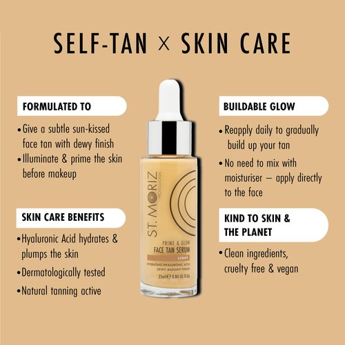 St Moriz Professional Face Tanner Serum - Prime & Glow Hydrating 2 in 1 Self Tan Face Serum & Makeup Primer With Hyaluronic Acid - Dewy & Natural Bronzed Face Glow (0.84 fl oz)