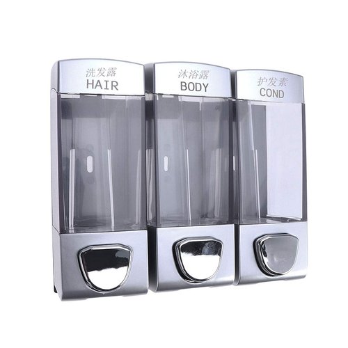 BESTOMZ Wall-Mounted Three Chamber Shower Soap Dispenser Shampoo Pump Dispenser for Bathroom Kitchen