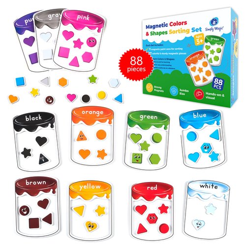 88 PCS Magnetic Color Sorting Set - Magnetic Shapes & Color Sorting Toys for Toddlers 1-3, Color Matching Magnets for Fridge, Whiteboard, Learning Colors Magnetic Sorting Set - Simply Magic