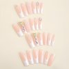 French Press on Nails Long Coffin Fake Nails Glossy Nude False Nails Rhinestones Full Cover Glue on Nails Design Acrylic Nails for Women