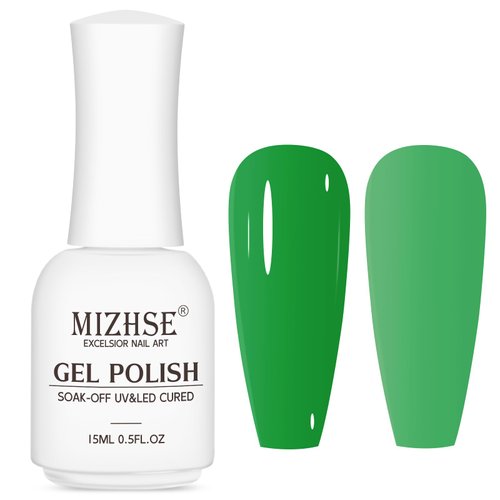 MIZHSE Gel Nail Polish, Green Gel Polish 15ml, Glossy Shiny Effect Summer Color Sheer Green Nail ...