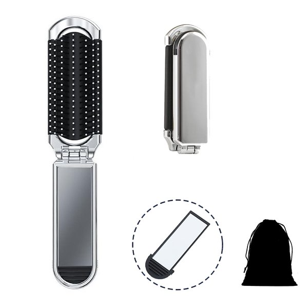 Travel Hair Brush Portable Folding Hair Brush with Mirror Mini Compact Hair Comb Collapsible Storage Bag Included