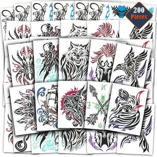 Tribal Tattoos for Men Women Adults Kids ~ 200 Pcs Pre-Cut Individual Temporary Tribal Tattoos Realistic for Party Favors Maui Costumes | Fake Totem Tattoos