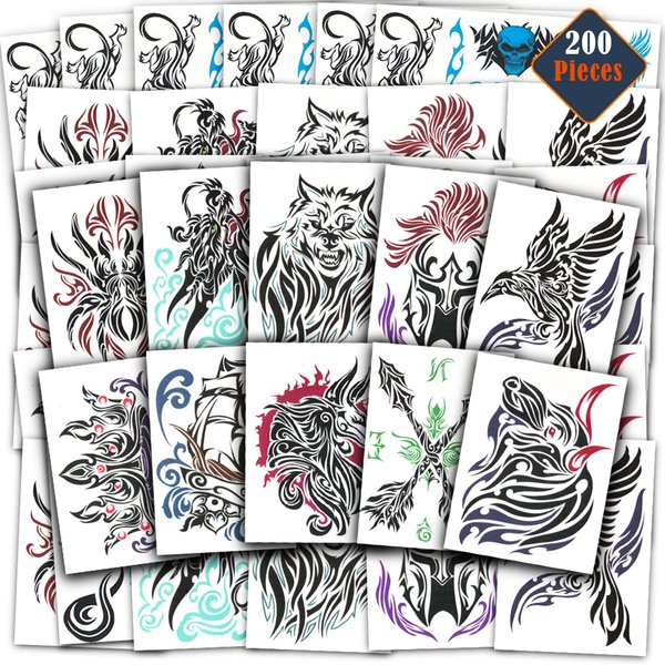 Tribal Tattoos for Men Women Adults Kids ~ 200 Pcs Pre-Cut Individual Temporary Tribal Tattoos Realistic for Party Favors Maui Costumes | Fake Totem Tattoos