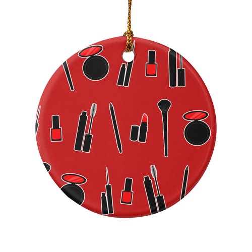GRAPHICS & MORE Makeup Lipstick Mascara Eyeliner Pattern Porcelain Holiday Christmas Tree Ornament - 2.8" (7.1 cm)
