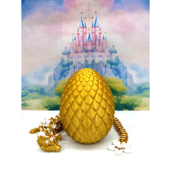 3D Printed Dragon with Dragon Egg, 12" Articulated Gold and White Cherry Blossom Dragon, Home Decor Executive Desk Toys,Fidget Toys for Autism/ADHD D032-GE
