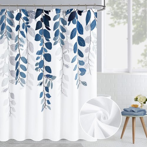 BOODII Blue Eucalyptus Shower Curtain for Bathroom Floral Watercolor Leaves on The Top Botanical Nature Fabric Bath Curtain Country Plant Cloth Bathroom Decor 72x72
