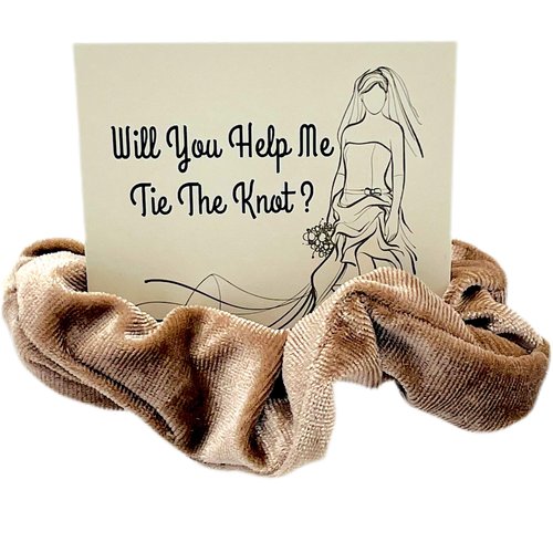Velvet Scrunchie Hair Ties for Bridesmaids Proposal Gift Idea to Ask The Bride Tribe I Can't Tie The Knot Without You or as Bachelorette Party Favors. (Champagne)