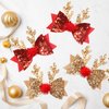 Glitter Christmas Antler Hair Bow Clips for Girls 4PCS Sparkly Sequin Hair Clips Handmade Full-lined Alligator Clips Fun Christmas Xmas Santa Hair Accessories for Women & Girls Holiday Cotume Decor