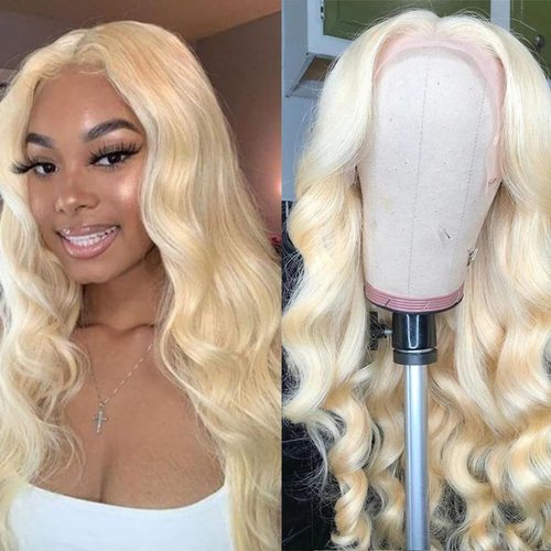 QD-Tizer 613 Blonde Body Wave Lace Front Wig Natural Long Wavy Hair Ombre Blonde Wig Heat Resistant Synthetic Lace Front Wigs for Fashion Women