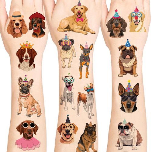 Dog Temporary Tattoos, Dog Waterproof Temporary Tattoo Stickers for Birthday Decorations, Party Supplies Party Favors, School Rewards Gifts