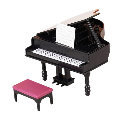 Mllxon Miniature Dollhouse Grand Piano,Mini Piano Stool Toy,Miniature Doll House Decoration Accessories