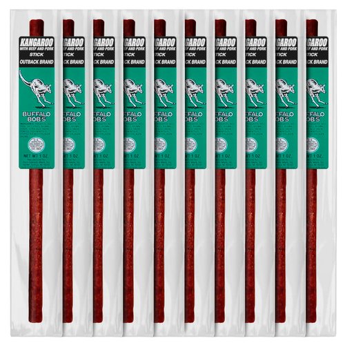 Buffalo Bob's Wild Game Meat Snack - Kangaroo with Beef and Pork Outback Stick 10 Pack
