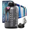 AQUAFIT 64 oz Water Bottle with Time Marker - Straw & Chug Lid - BPA Free Big Water Bottle with Straw - Gym Water Bottle with Handle - Gallon Water Jug (64 oz, Gray)