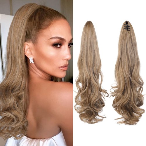JWLFLOWXISS Ponytail Extension, 24 Inch Long Curly Wavy Pony Tails Hair Extension Invisible Claw Clip in Ponytail Hair Extensions Synthetic Hairpieces for Women Daily Wear