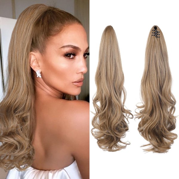 JWLFLOWXISS Ponytail Extension, 24 Inch Long Curly Wavy Pony Tails Hair Extension Invisible Claw Clip in Ponytail Hair Extensions Synthetic Hairpieces for Women Daily Wear
