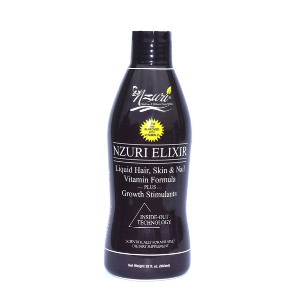 Nzuri Elixir Hair Skin and Nails Vitamins for Women and Men with Biotin, Folate, and Vitamin D for Daily Growth Supplement to Reducing Dryness, Thinning, and Loss, 32 oz.
