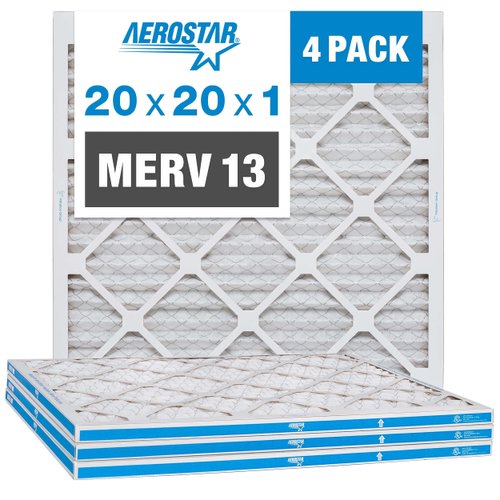 Aerostar 20x20x1 MERV 13 Pleated Air Filter, AC Furnace Air Filter, 4 Pack (Actual Size: 19 3/4" x 19 3/4" x 3/4")