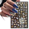 6 Sheets Bronzing Fall Nail Stickers 3D Metallic Self-Adhesive Nail Decals Fall Leaf Thanksgiving Nail Art Supplies Autumn Black Gold Maple Leaves Nail Designs Sticker for Women Manicure Accessories