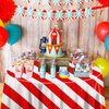 3 Pieces Red and White Stripe Tablecloths for Round Table, Carnival Theme Party Decorations, 84'' x 84'' Plastic Table Cover for Circus Party, Movie Night, Birthday, Christmas, Baby Shower, Wedding