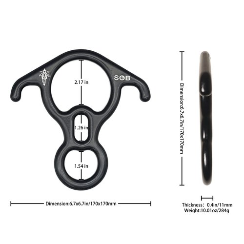 SOB Rescue Figure 8 Descender Belaying 40KN Bent Ear Belay Device Rock Climbing Rappelling Gear Aluminum Magnesium Alloy